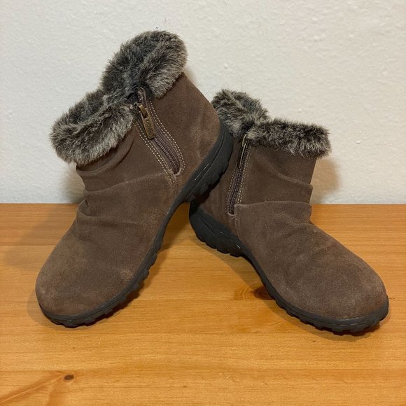 Khombu Shoes Khombu Faux Fur Trim Brown Leather Winter Boots Side